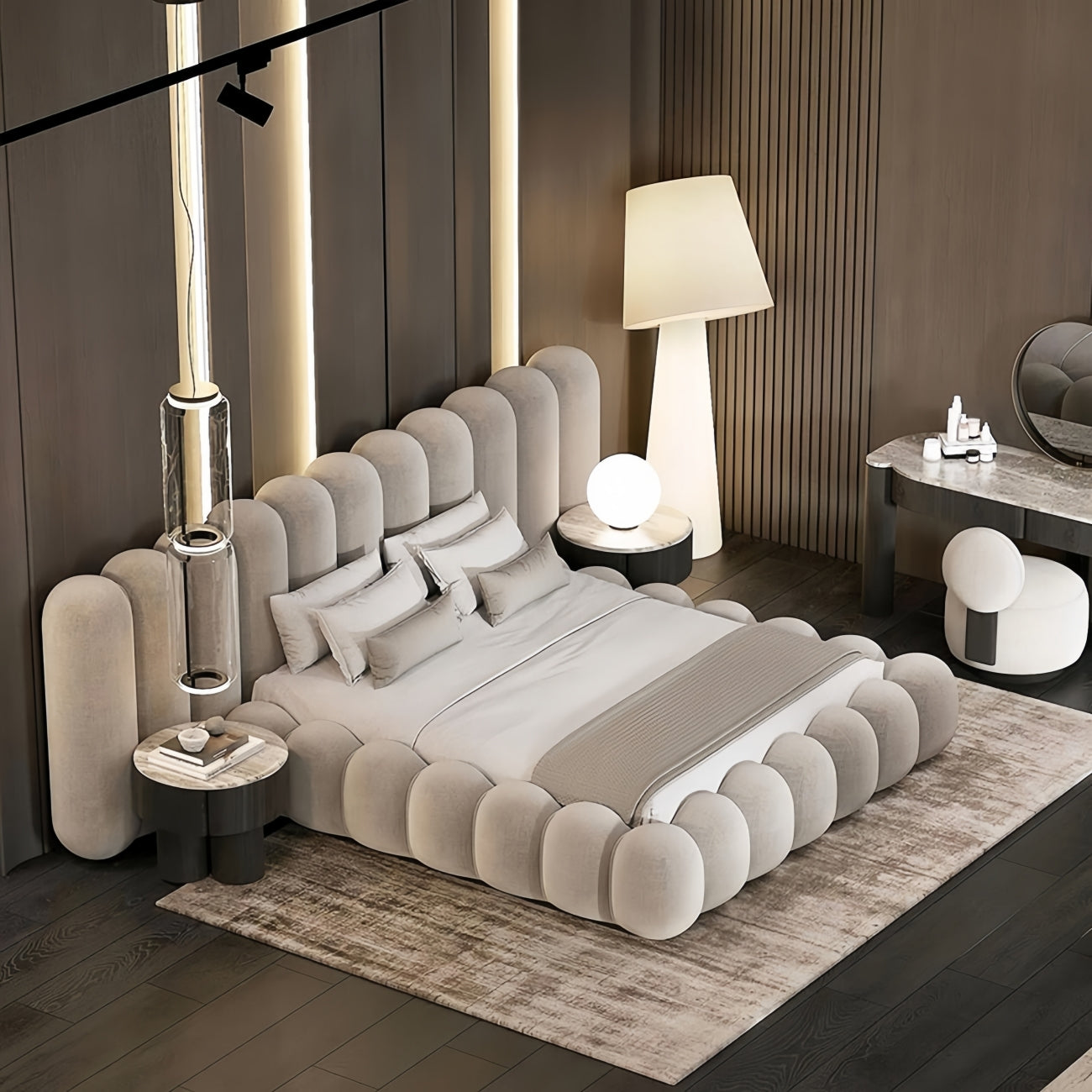 ABC Home Bed Frame Modern Velvet King Queen Size for bedroom Without Mattress