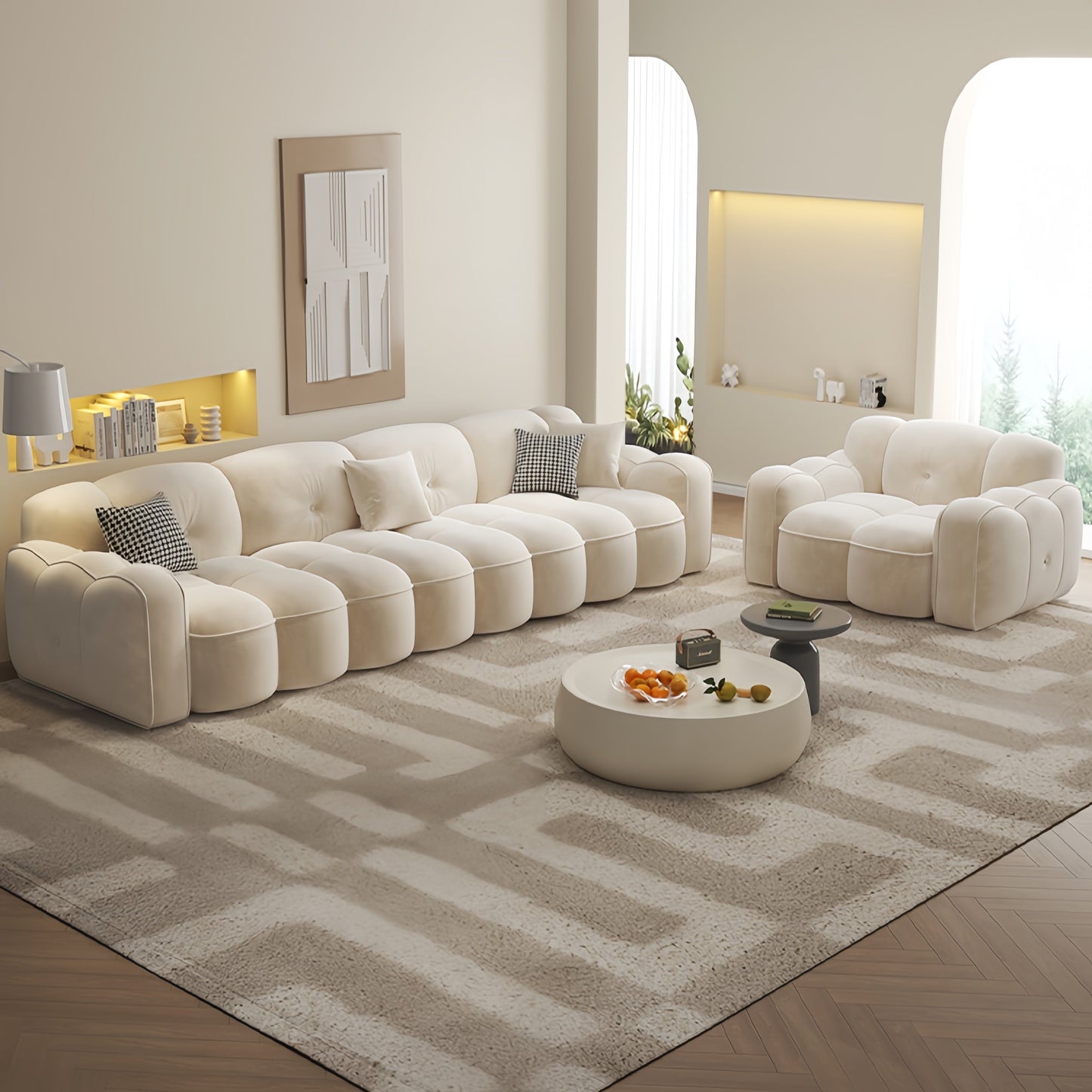 ABC Home Light Luxury Fabric Cloud Shaped Sofa set for Livingroom