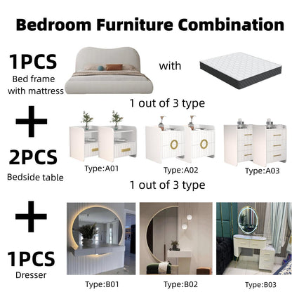 ABC Home Bedroom Furniture Bed Frame with Mattress Bedside table Dresser