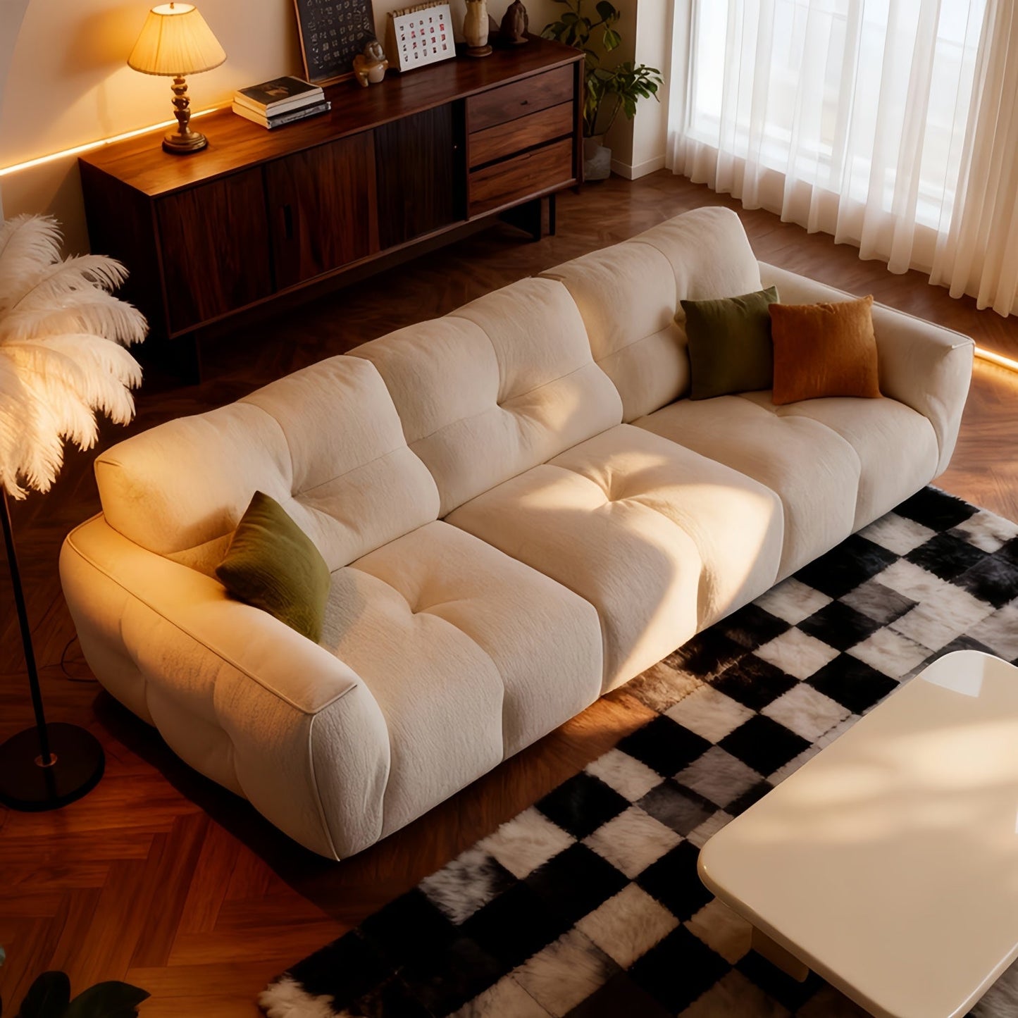 ABC HOME Wood White Cloud Sofa | Contemporary Style