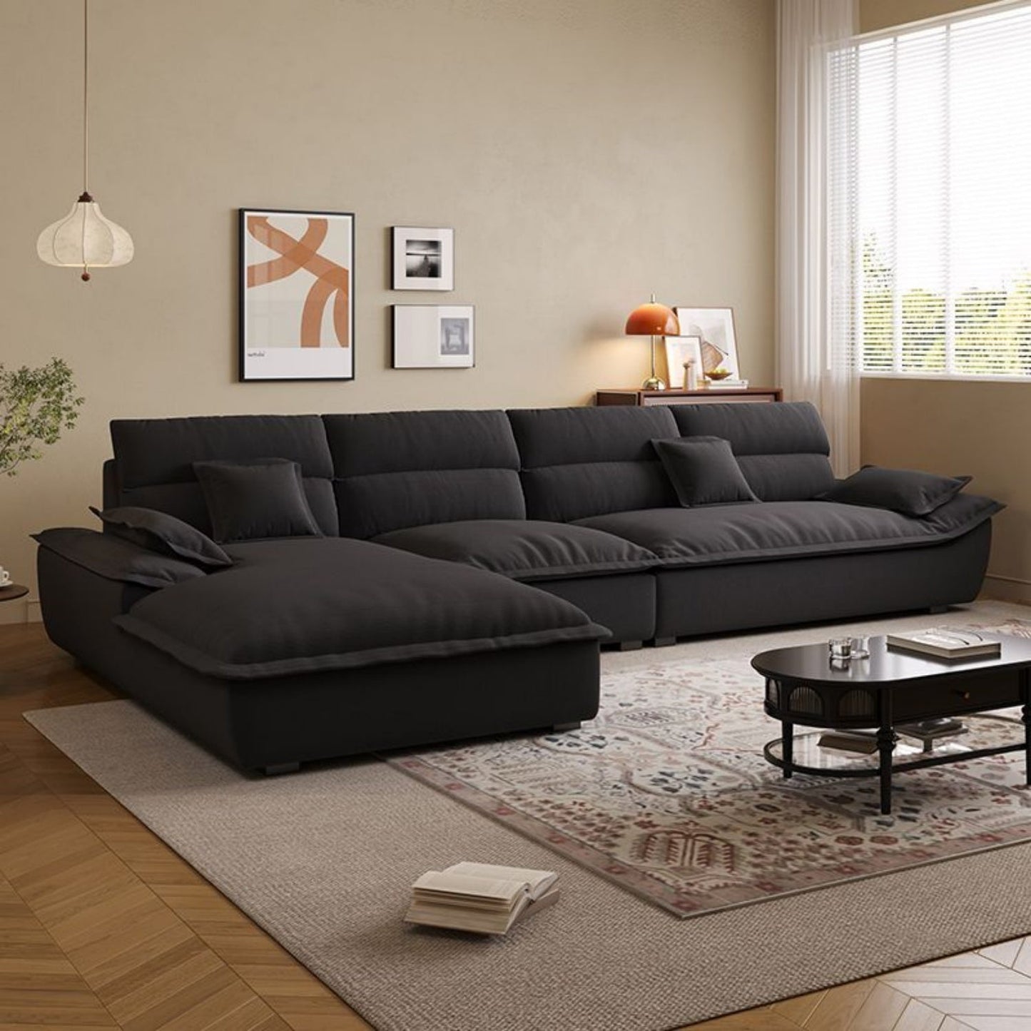 ABC HOME Wood White Sectional Sofa | Contemporary Style