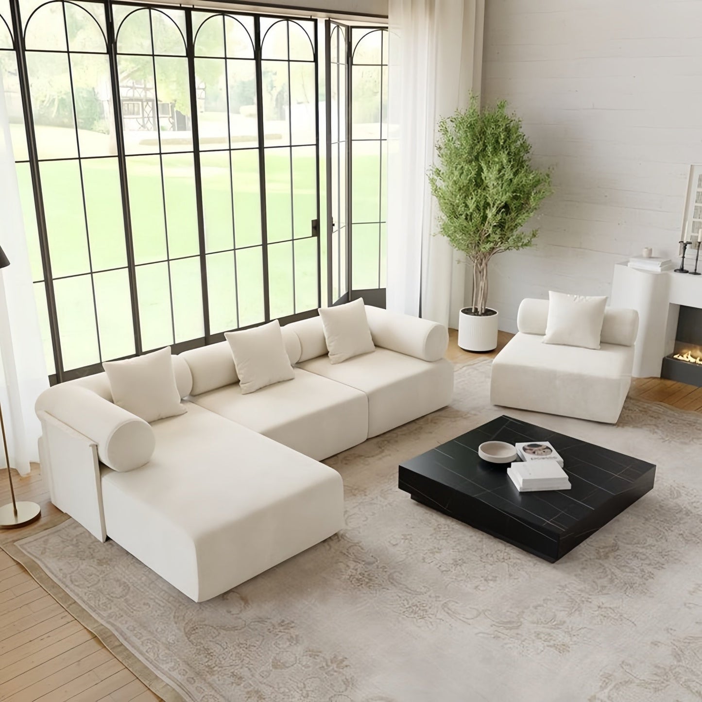 ABC HOME Wood White Natural Sofa | Contemporary Style
