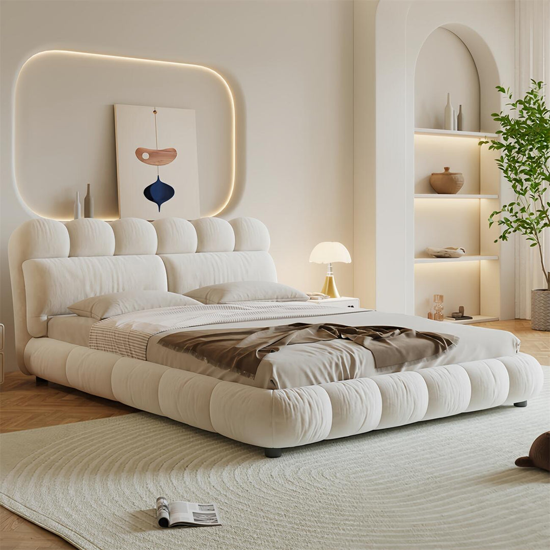 ABC Home Bed Frame Modern Velvet King Queen Size for bedroom Without Mattress
