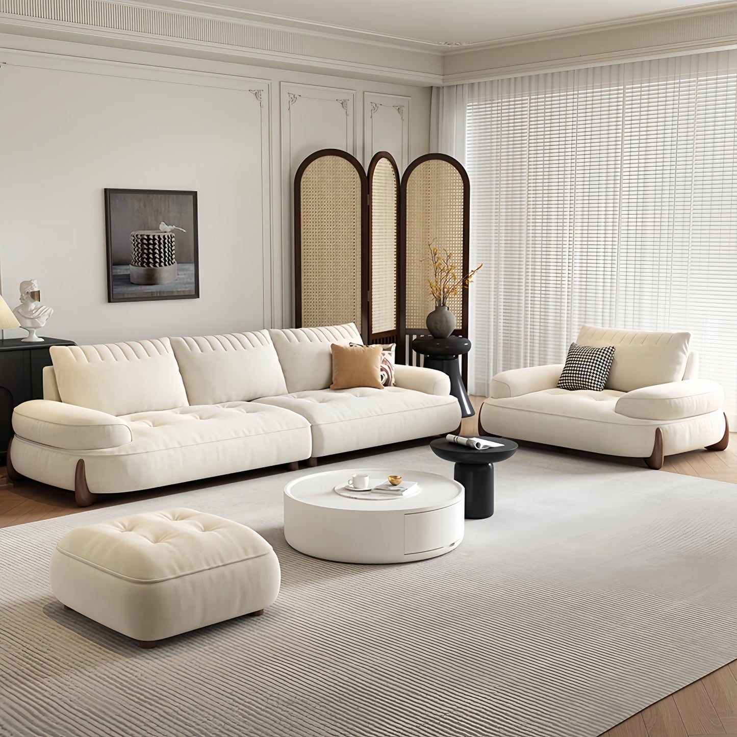 ABC HOME Sofa: Light Luxury Fabric Cloud Shaped Sofa set for Livingroom in Dubai showroom