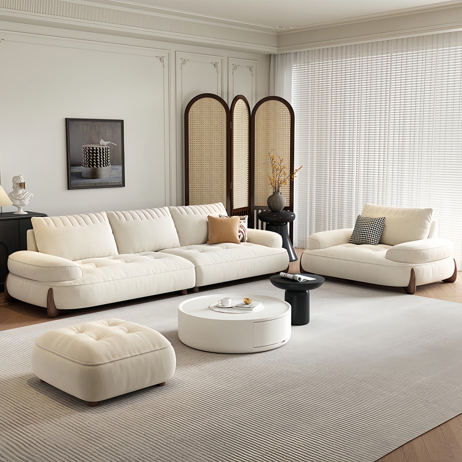 ABC HOME Sofa: Light Luxury Fabric Cloud Shaped Sofa set for Livingroom in Dubai showroom