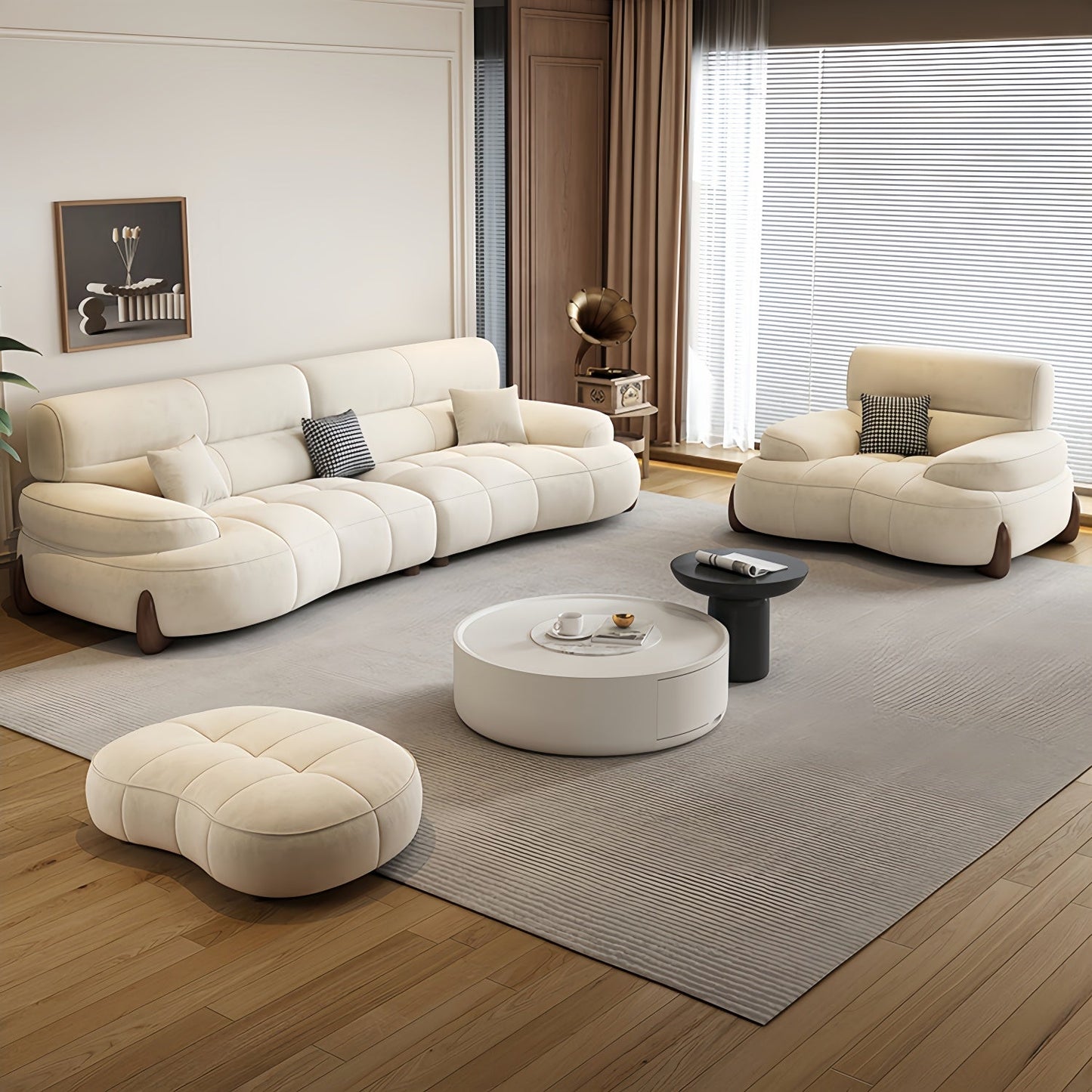 ABC HOME Sofa: Light Luxury Fabric Cloud Shaped Sofa set for Livingroom in Dubai showroom