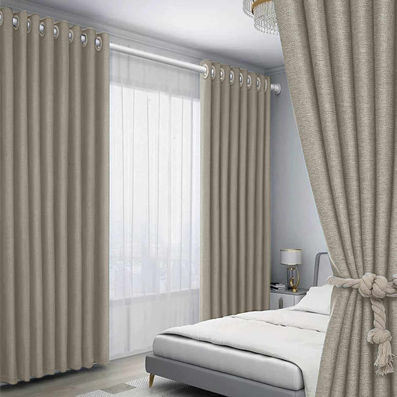 ABC HOME Curtains: 2 Panels 100% Blackout Curtains for Living Room Thermal Insulated Bedroom Da