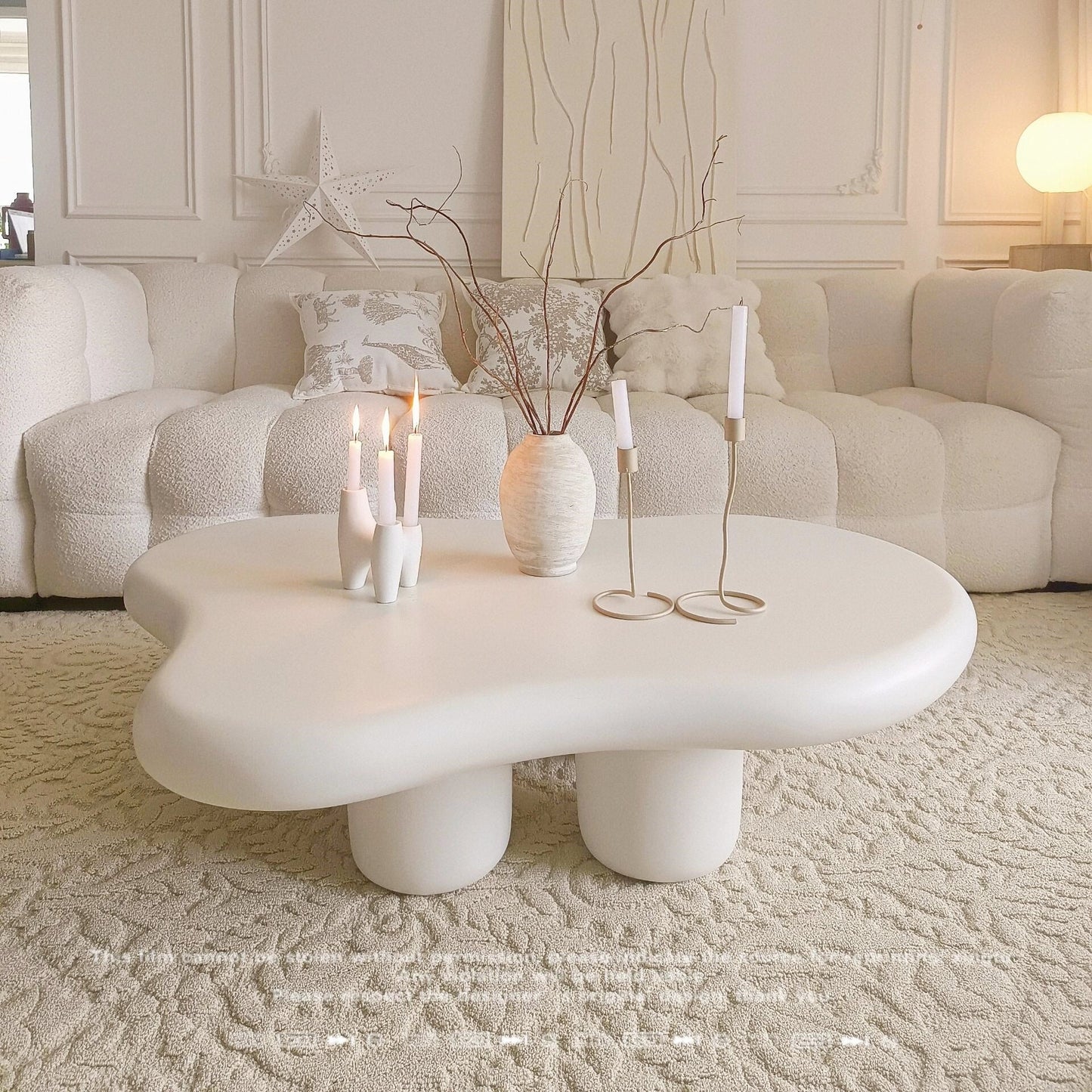 ABC HOME Coffee Table: Cream-style Coffee Table, Cute White Modern Tea Table, Irregular Indoor