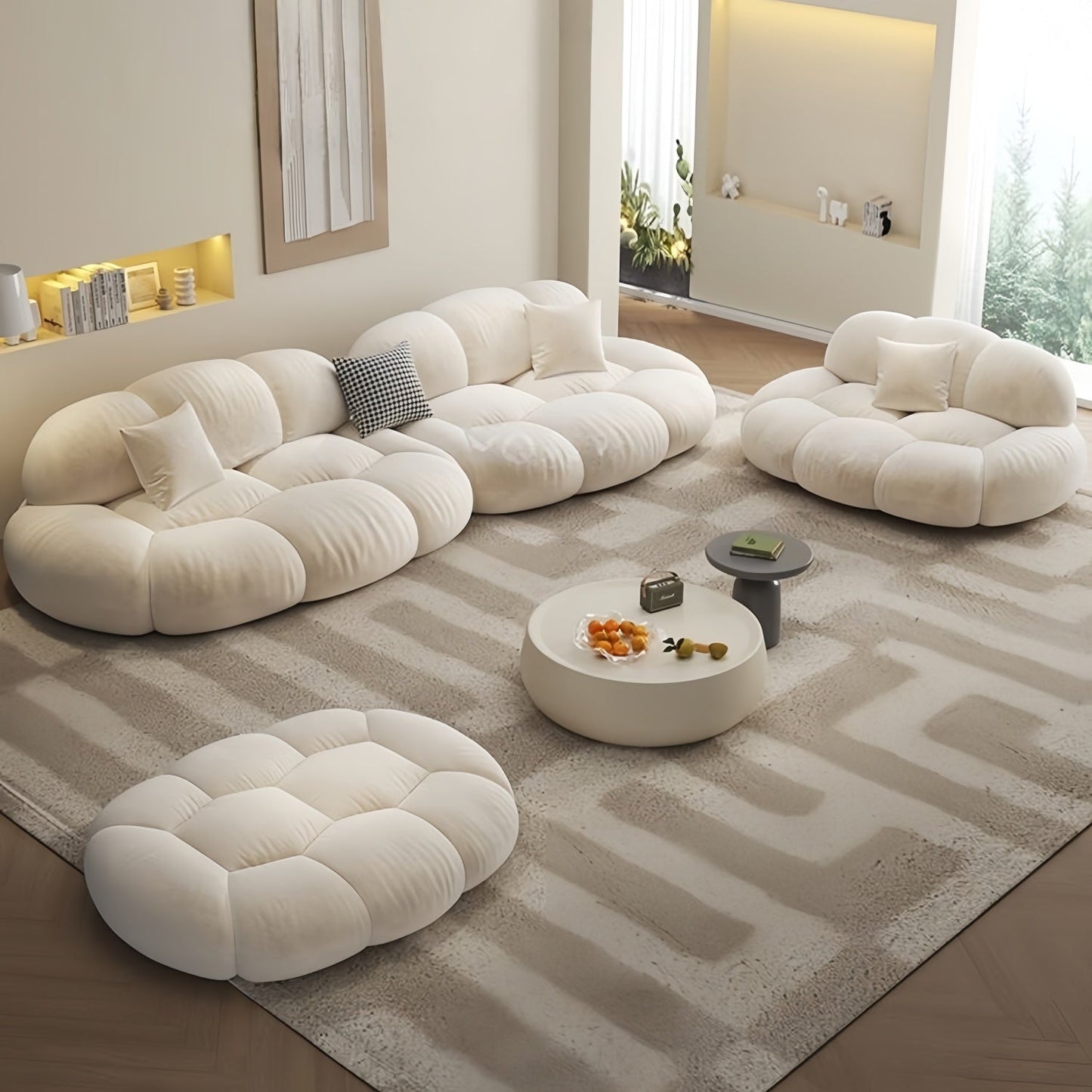ABC HOME Wood Beige Cloud Sofa | Contemporary Style