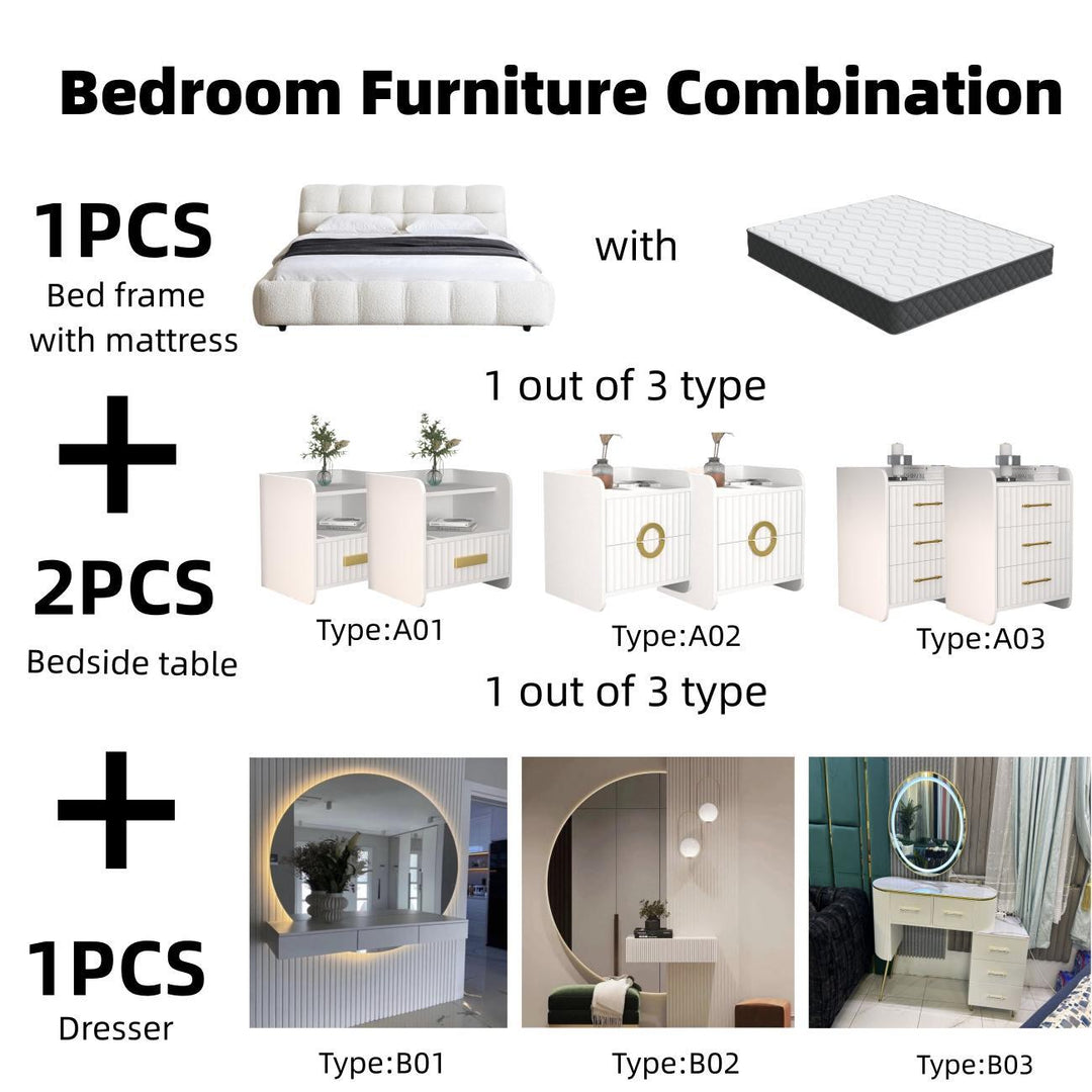 ABC Home Bedroom Furniture Bed Frame with Mattress Bedside table Dresser
