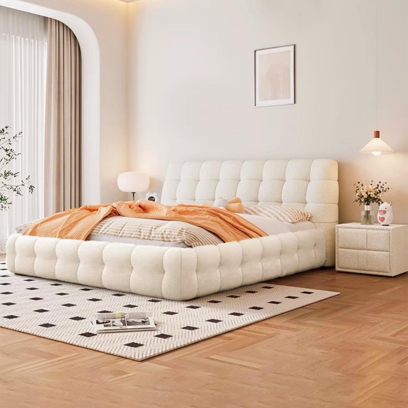 ABC HOME Bed: Light Luxury Fleece Fabric Wrap Bed Frame for Bedroom Without Mattress in Dubai s