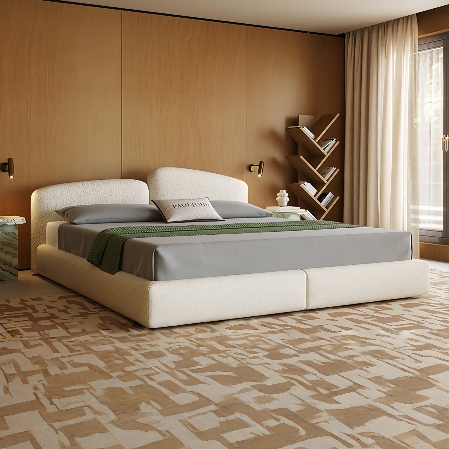 ABC HOME Sherpa Wood Beige Bed | Contemporary Style