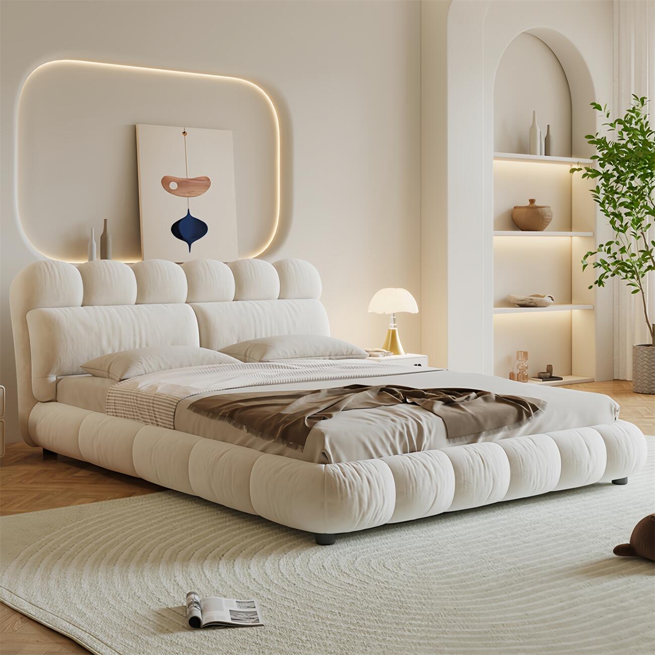 ABC HOME Bed: Bed Frame Modern Velvet King Queen Size for bedroom Without Mattress in Dubai sho