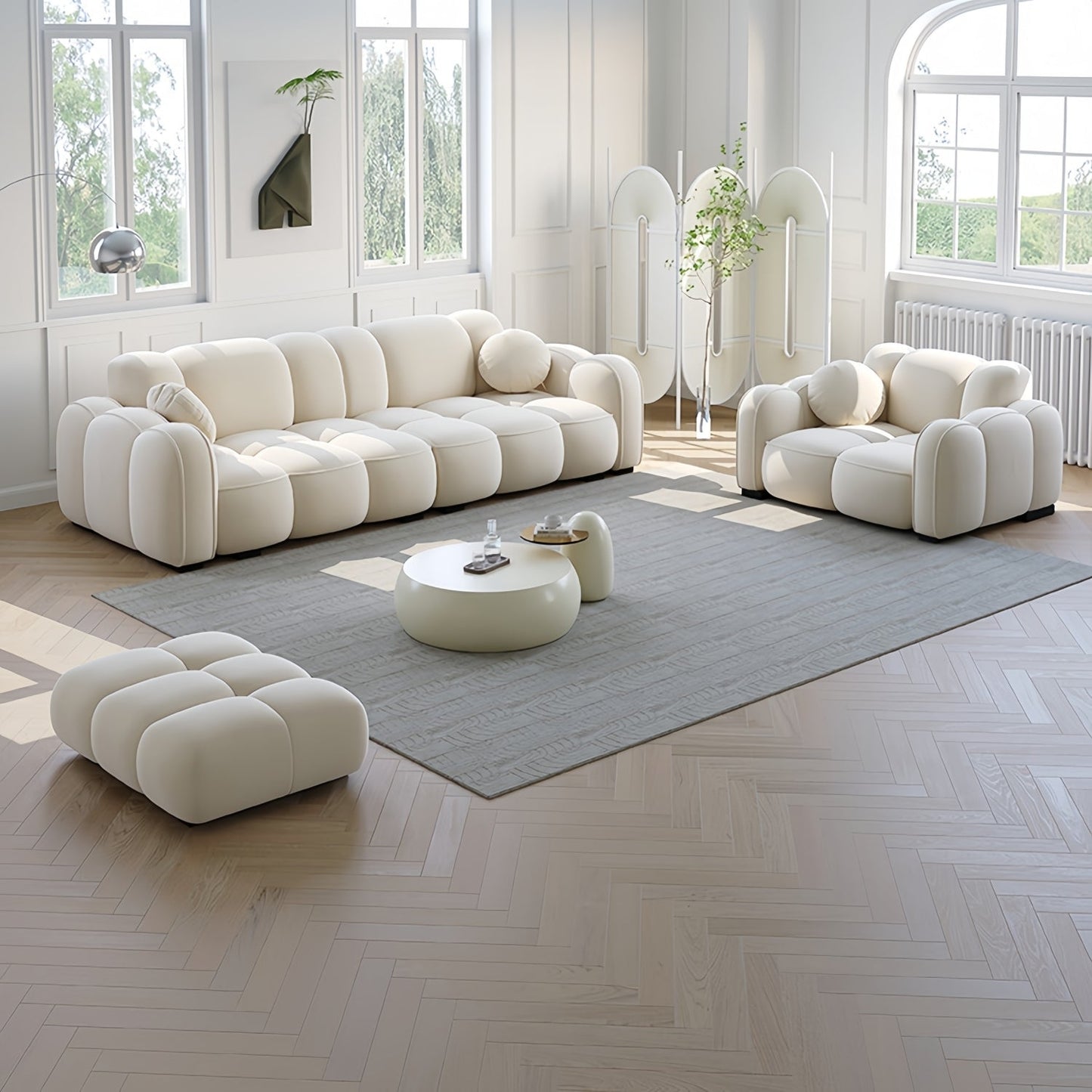 ABC HOME Sofa: Light Luxury Fabric Cloud Shaped Sofa set for Livingroom in Dubai showroom