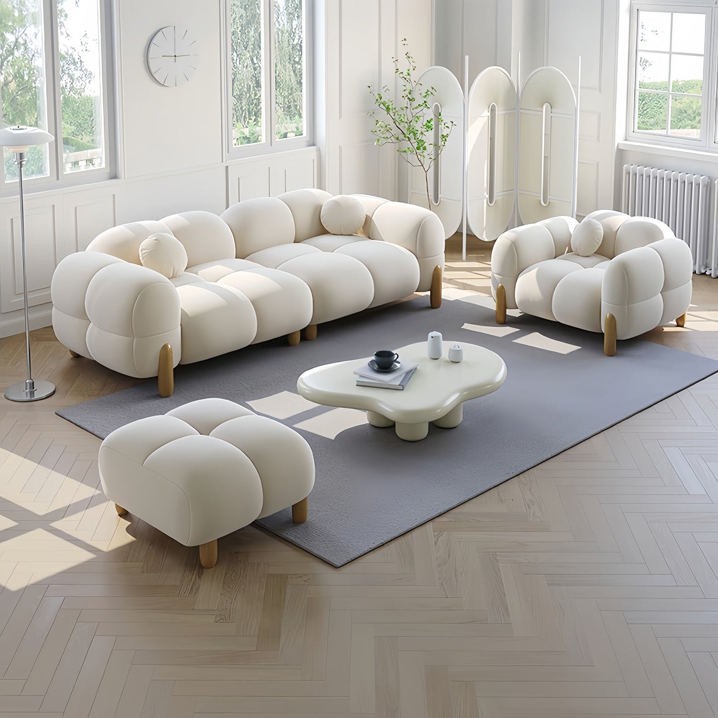 ABC HOME Sofa: Light Luxury Fabric Cloud Shaped Sofa set for Livingroom in Dubai showroom