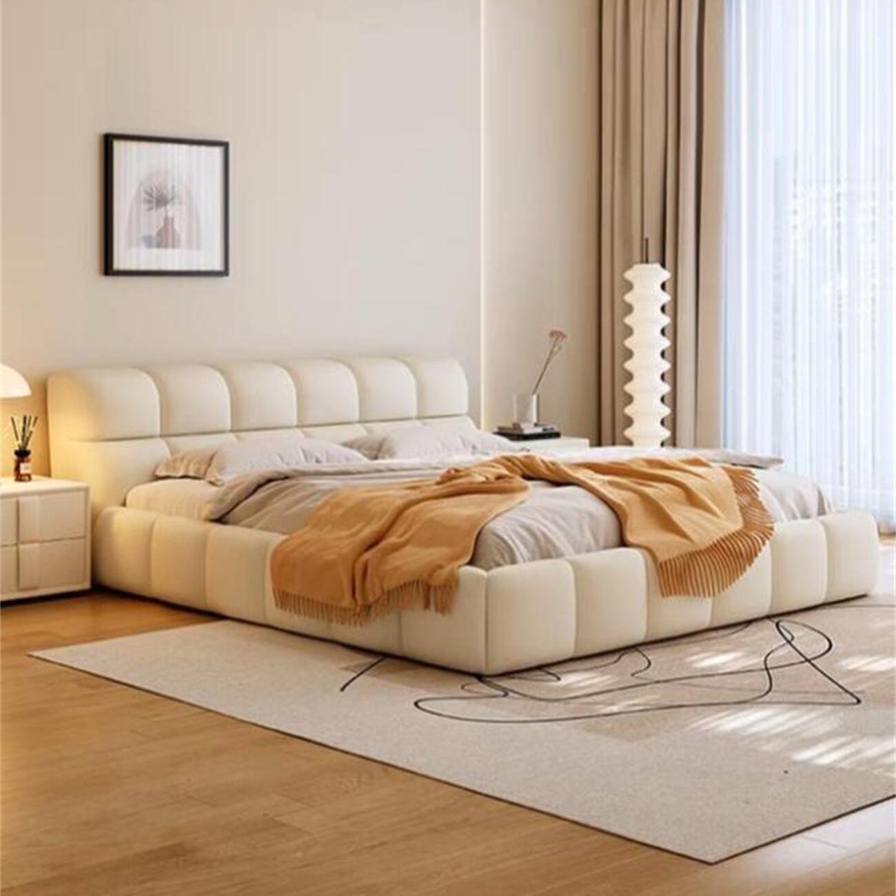 ABC HOME Bed: Light Luxury Modern Leather Wrap Bed Frame for Bedroom Without Mattress in Dubai
