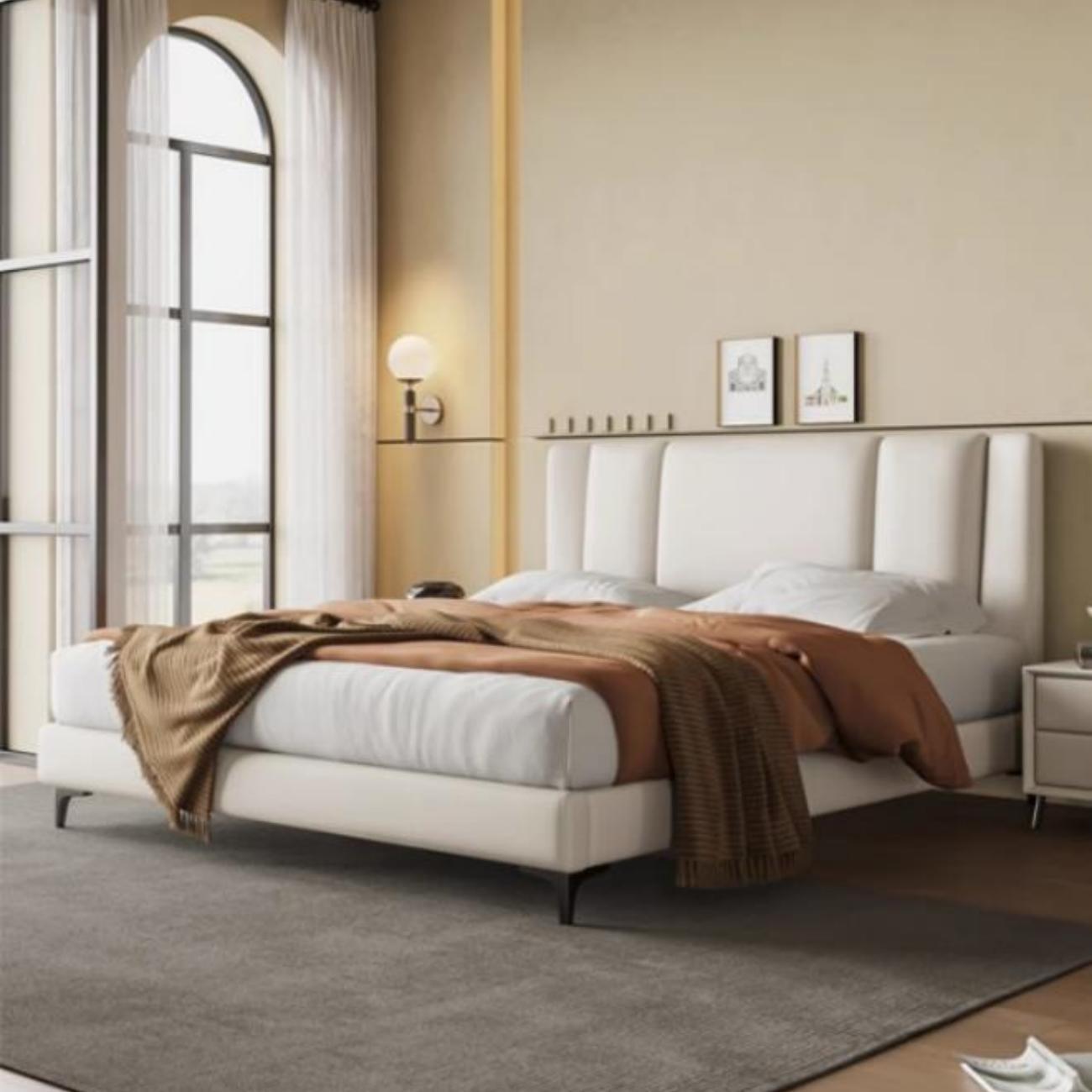 ABC HOME Bed: Light Luxury Modern Leather Wrap Bed Frame for Bedroom Without Mattress in Dubai