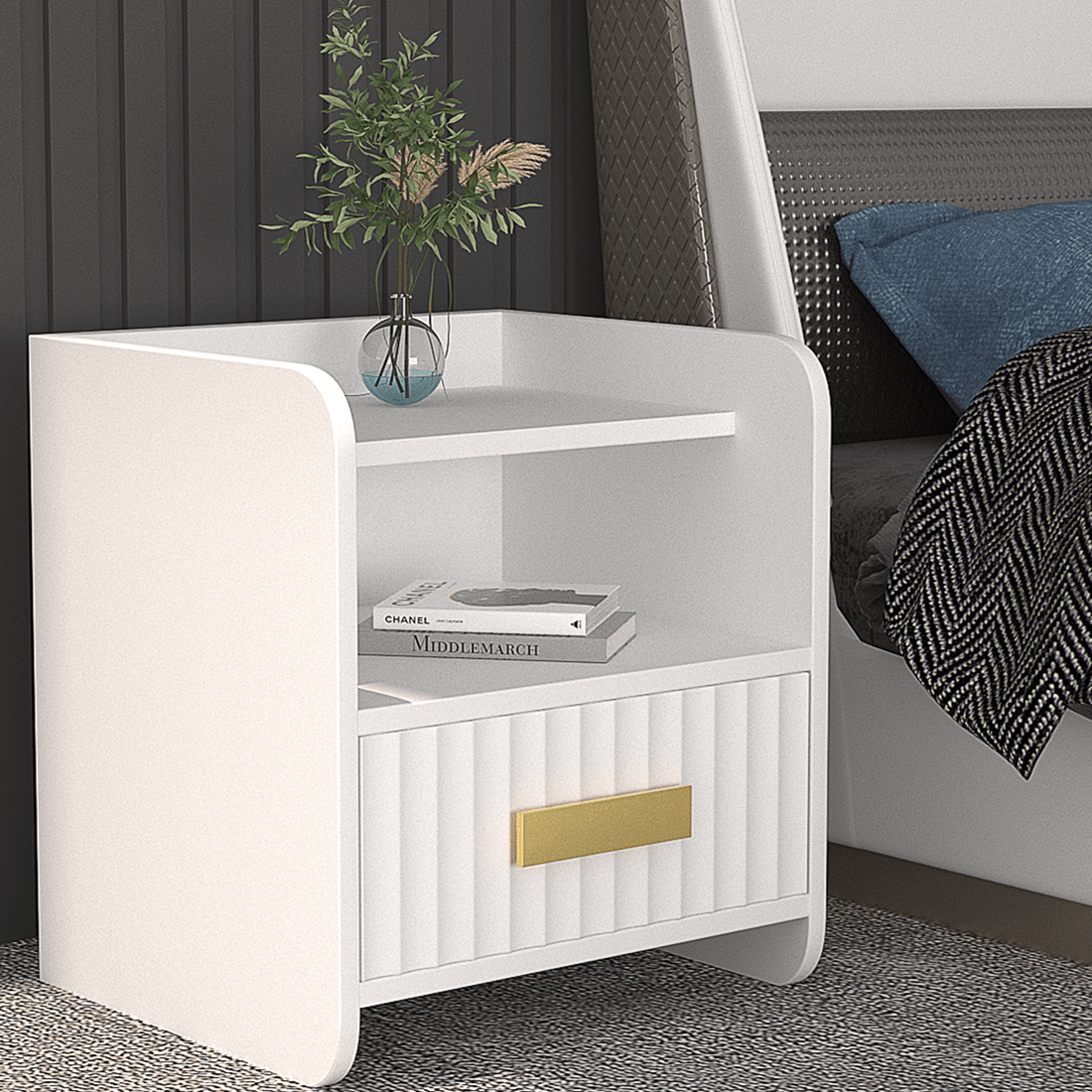 ABC HOME Table: Luxury Bedside Table with Drawer for Bedroom in Dubai showroom