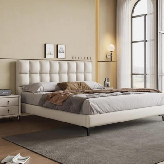 ABC HOME Bed: Light Luxury Modern Leather Wrap Bed Frame for Bedroom Without Mattress in Dubai