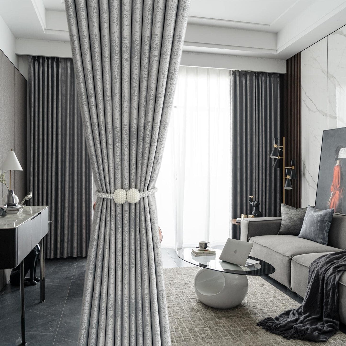 ABC HOME Curtains: 2 Panels 100% Blackout Curtains for Living Room Thermal Insulated Bedroom Da