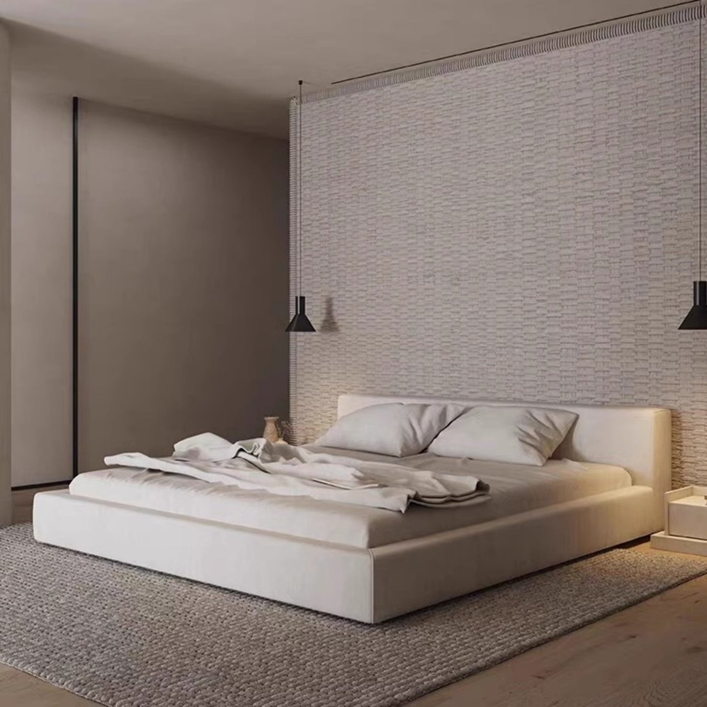 ABC HOME Linen Wood Natural Bed | Contemporary Style