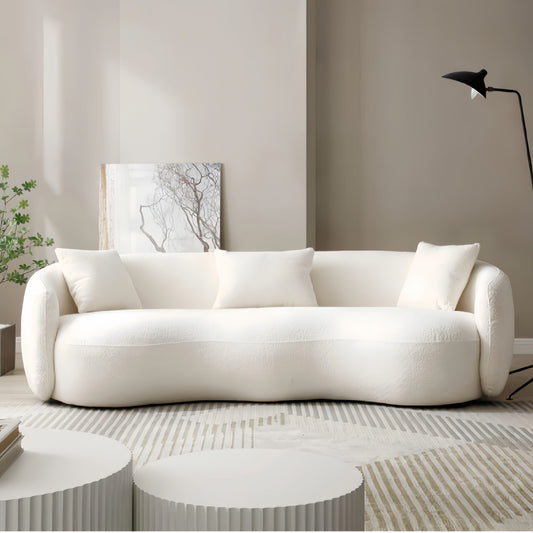 Beige fleece 3-seater sofa - front view showing overstuffed cushioning 240cm width