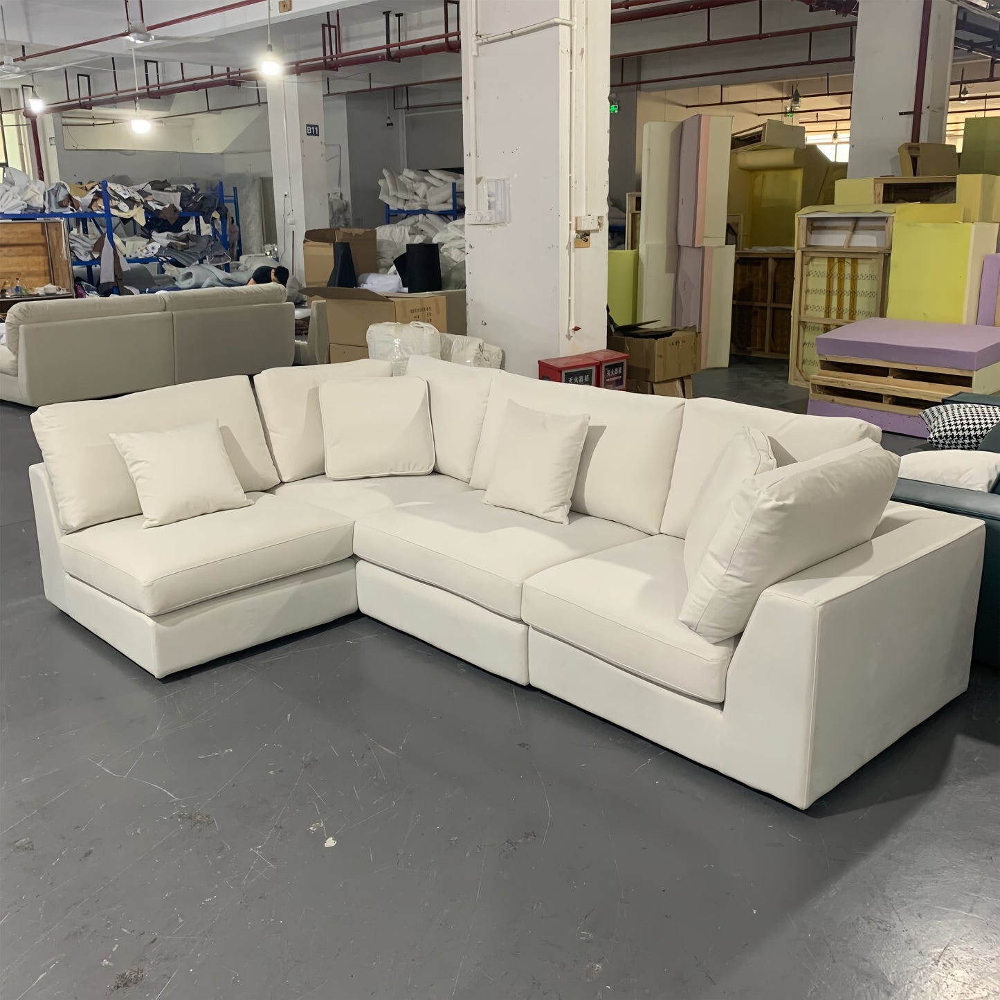 ABC HOME Sofa: Light Luxury Linen Fabric Tofu-block Shaped Sofa set for Livingroom in Dubai sho
