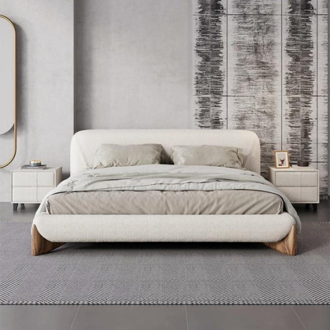 ABC Home Light Luxury Fleece Fabric Wrap Bed Frame for Bedroom Without Mattress