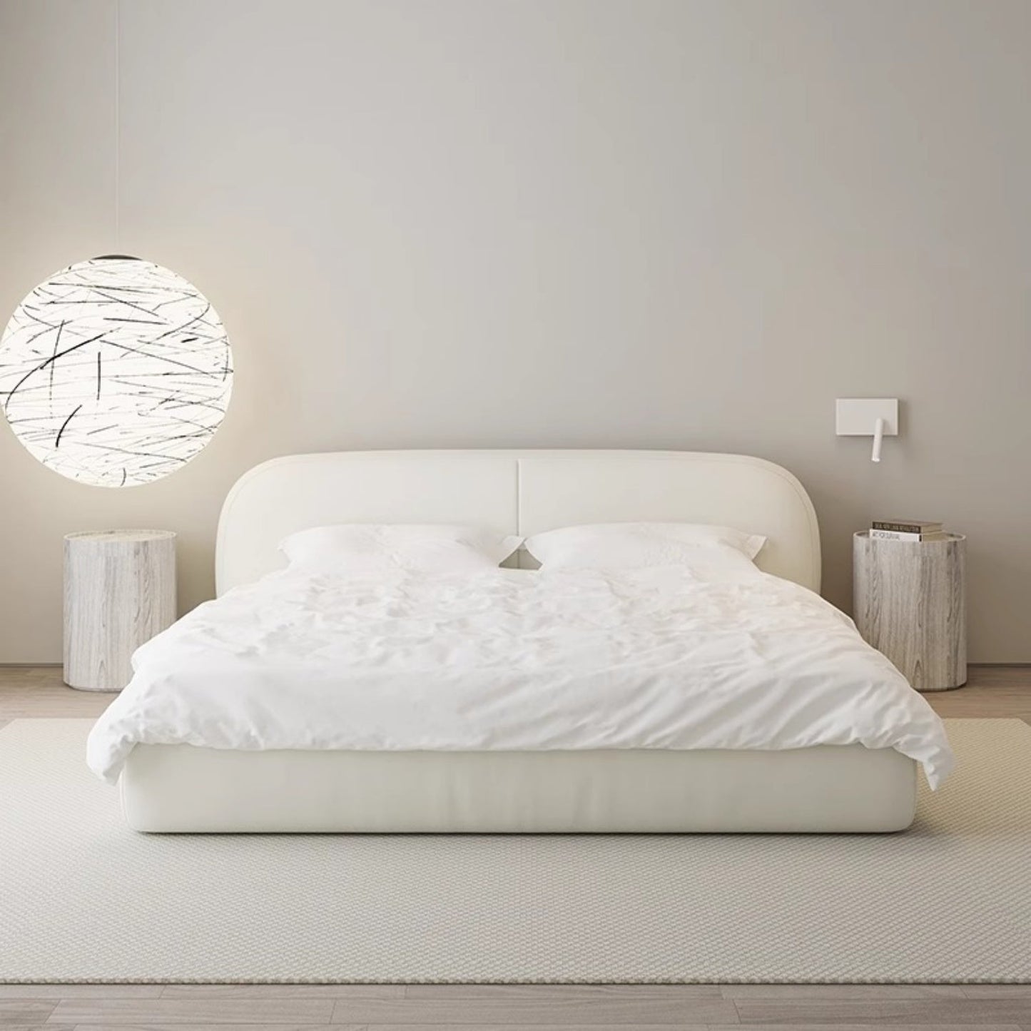 ABC HOME Bed: Sherpa Linen Wood