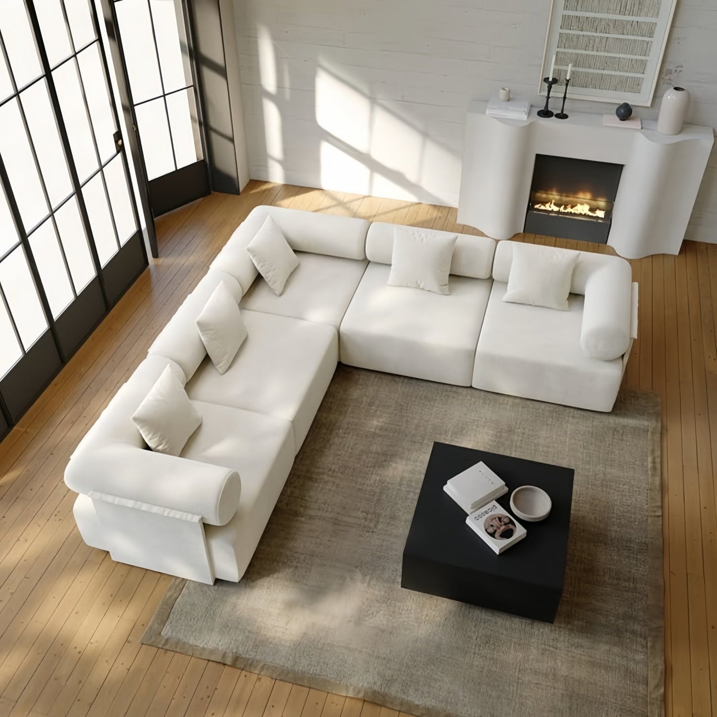ABC HOME Wood White Natural Sofa | Contemporary Style