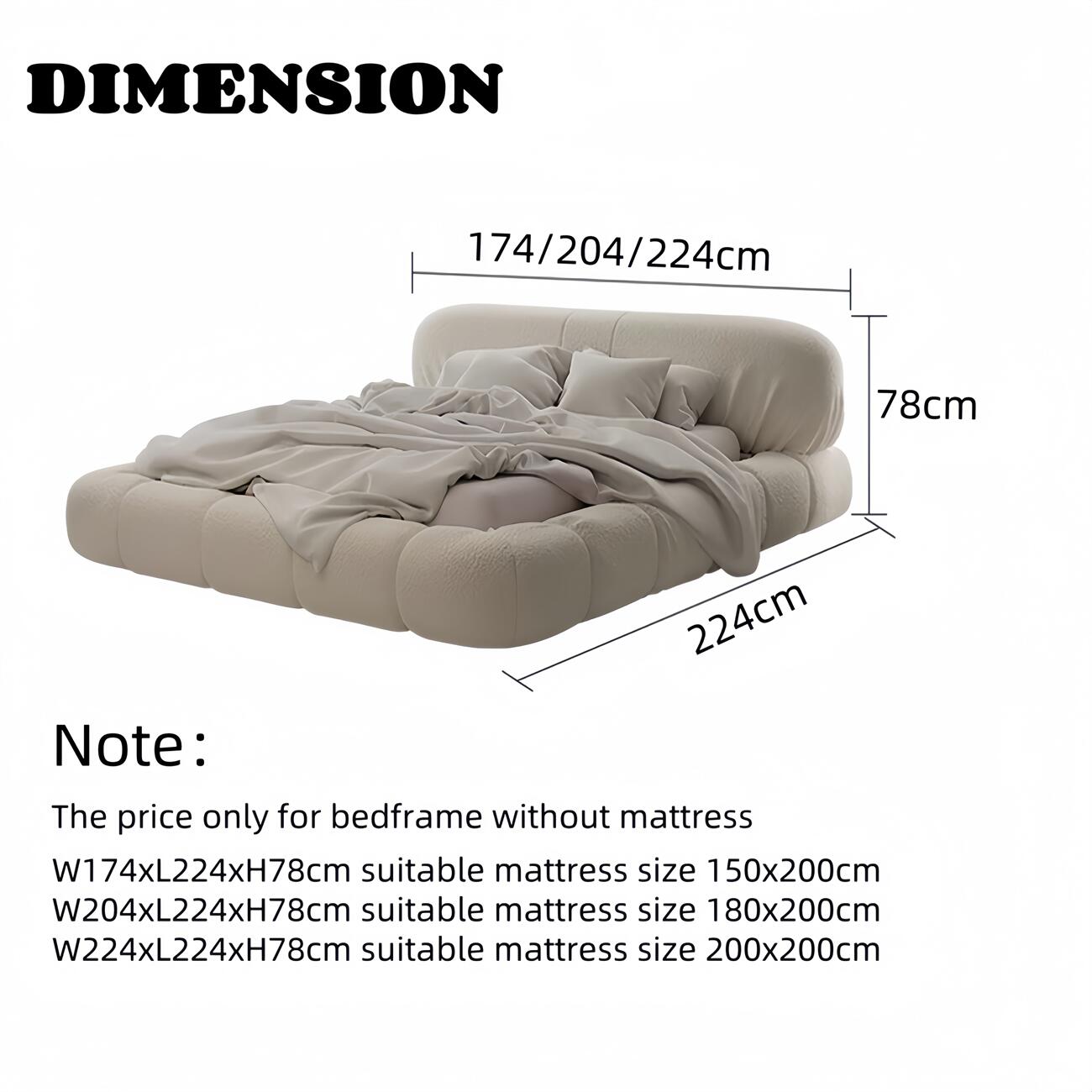 ABC Home Bed Frame Modern Velvet King Queen Size for bedroom Without Mattress