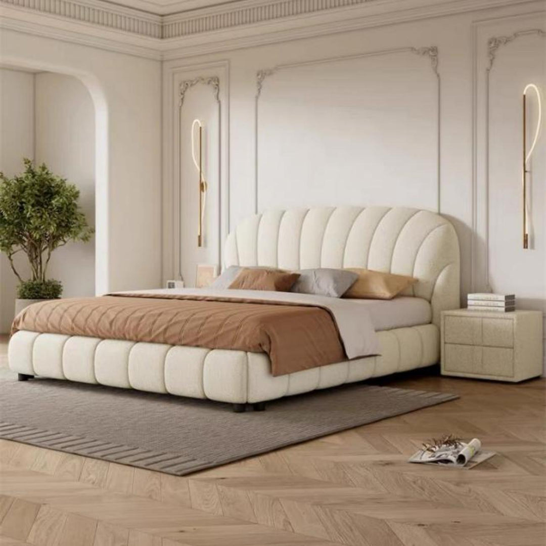 ABC Home Light Luxury Fleece Fabric Wrap Bed Frame for Bedroom Without Mattress