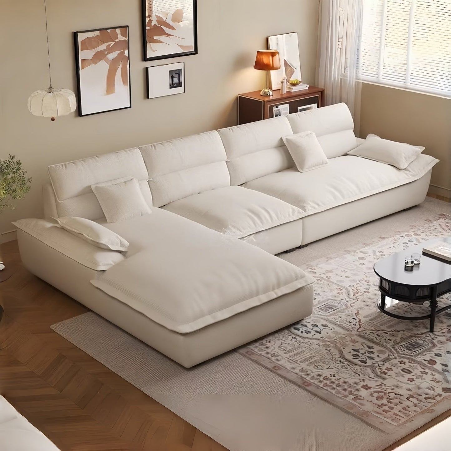 ABC HOME Wood White Sectional Sofa | Contemporary Style