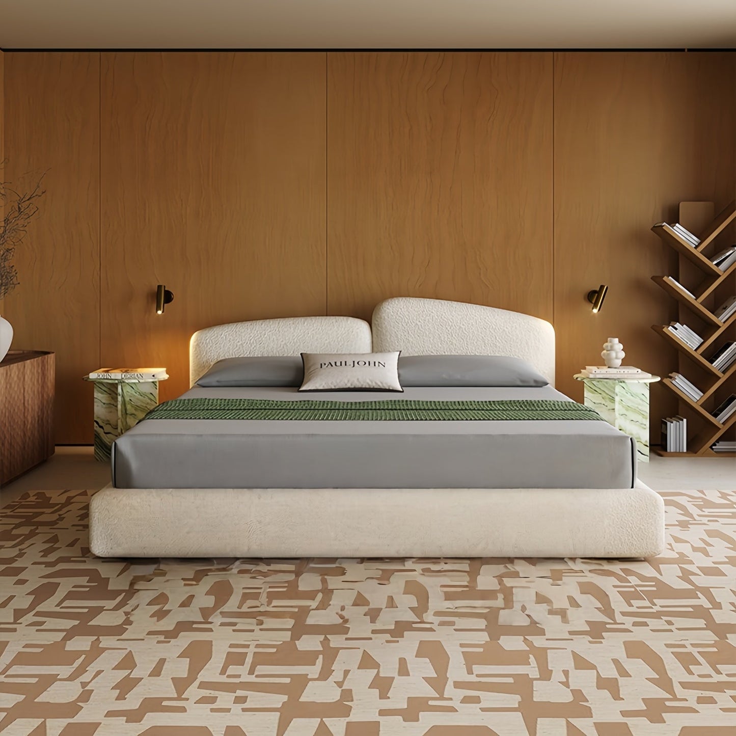 ABC HOME Sherpa Wood Beige Bed | Contemporary Style