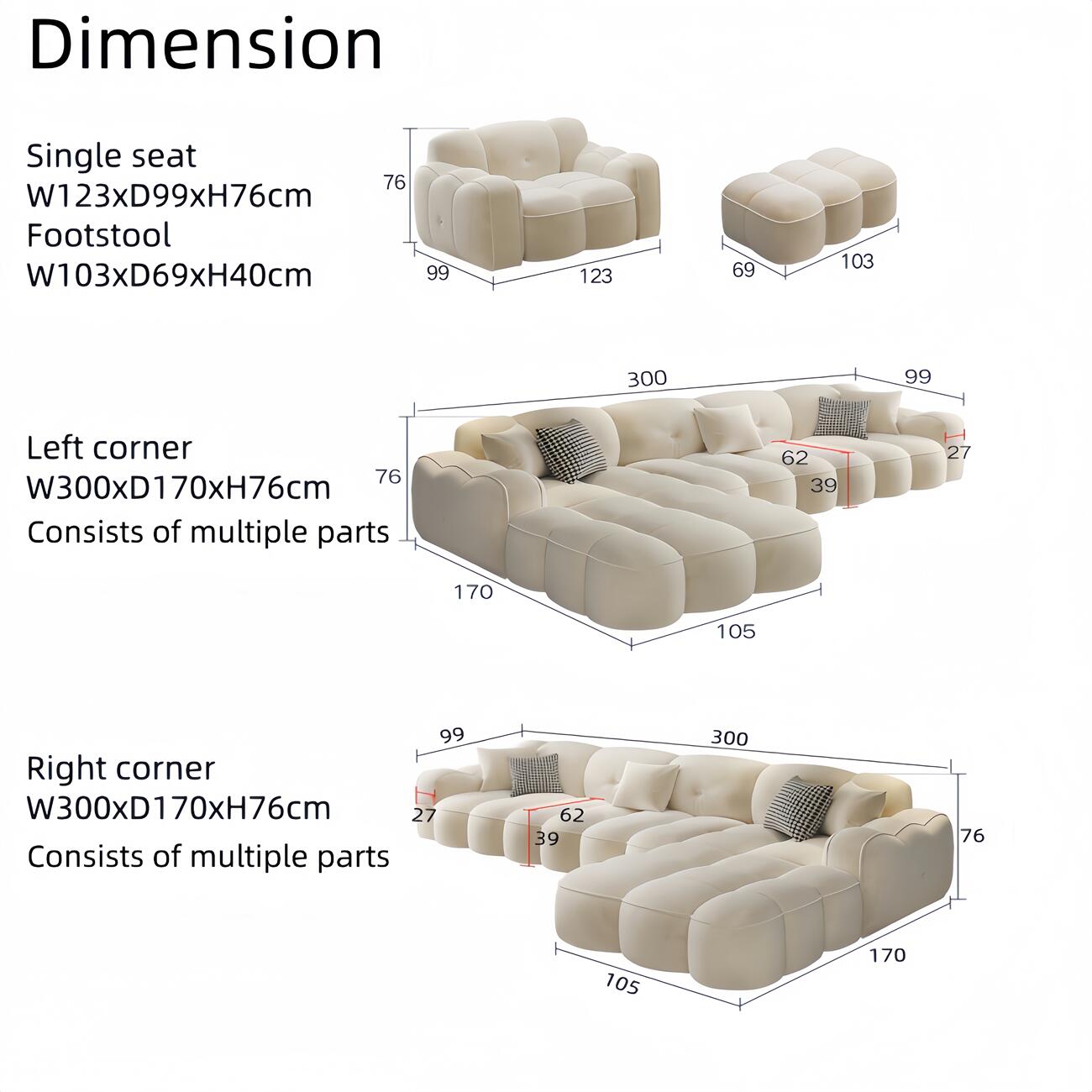 ABC Home Fleece Fabric Overstuffed Multifunction Sofa set for Livingroom Office