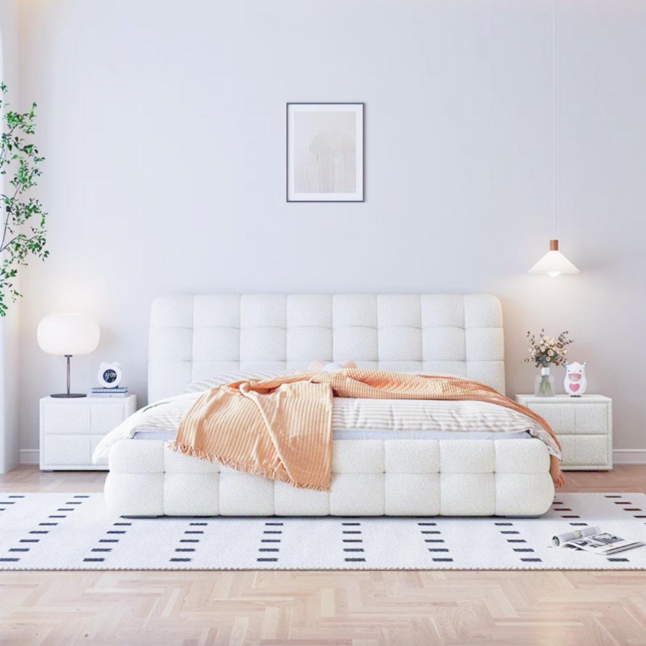 ABC Home Light Luxury Fleece Fabric Wrap Bed Frame for Bedroom Without Mattress