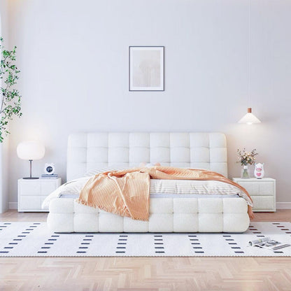 ABC Home Light Luxury Fleece Fabric Wrap Bed Frame for Bedroom Without Mattress