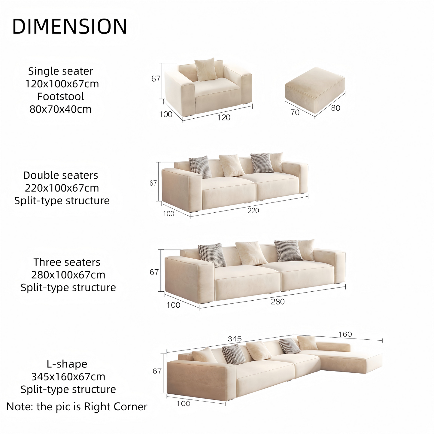 ABC HOME Sofa: Wood Beige Sectional