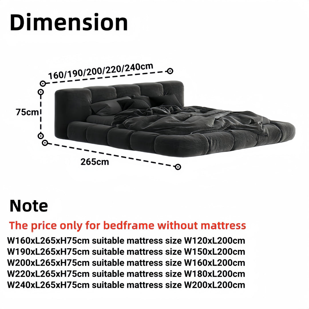 ABC Home Bed Frame Modern Velvet King Queen Size for bedroom Without Mattress