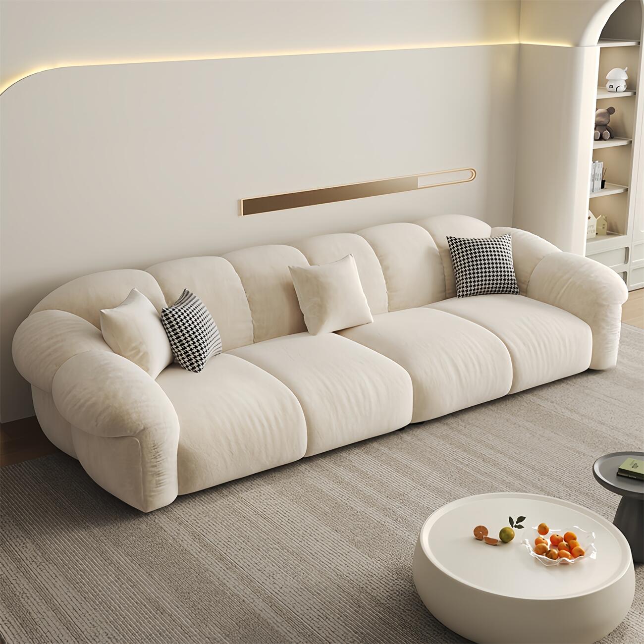 ABC HOME Sofa: Light Luxury Fabric Cloud Shaped Sofa set for Livingroom in Dubai showroom