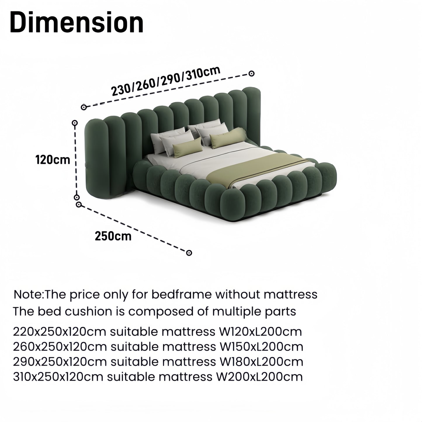 ABC Home Bed Frame Modern Velvet King Queen Size for bedroom Without Mattress