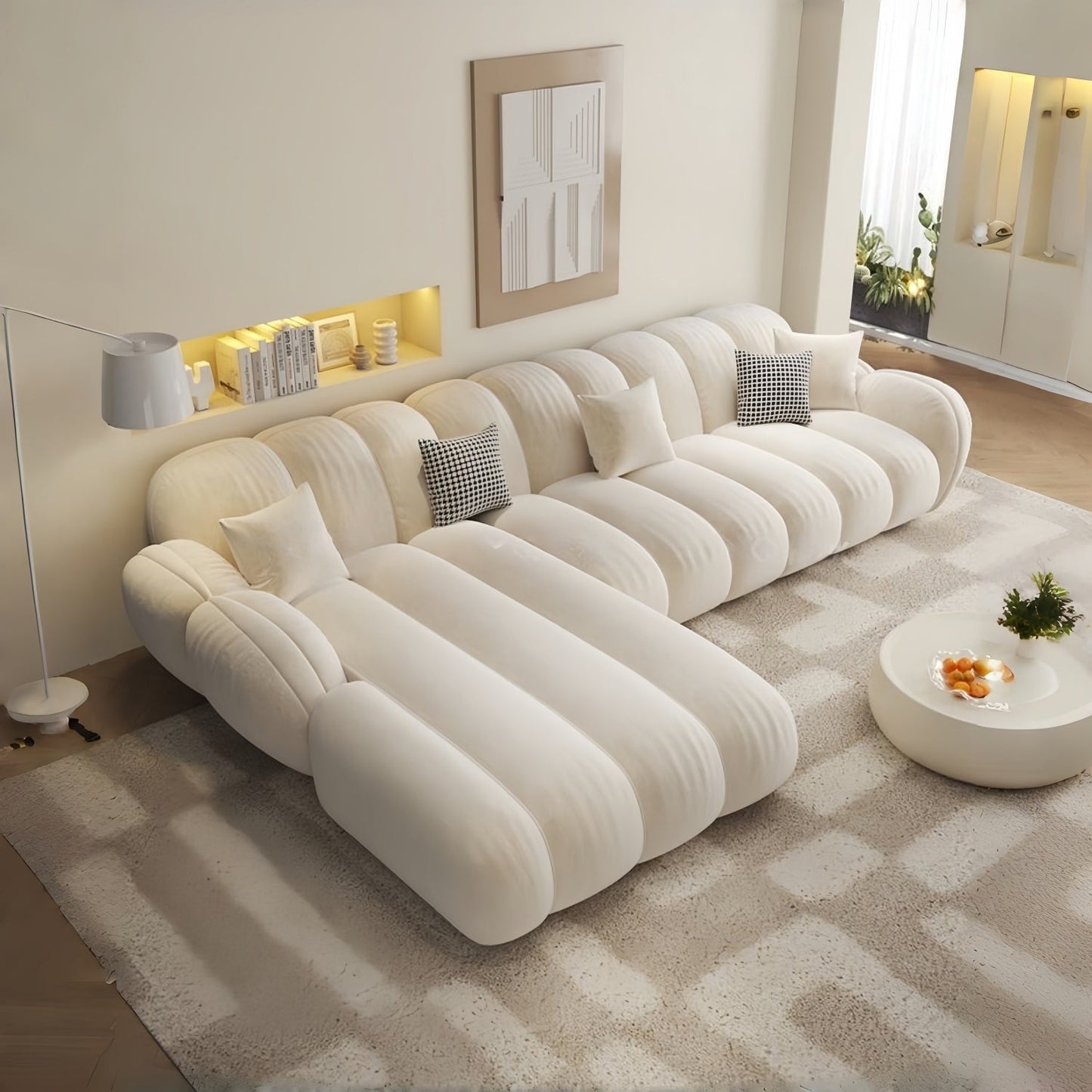 ABC HOME Wood Beige Sectional Sofa | Contemporary Style