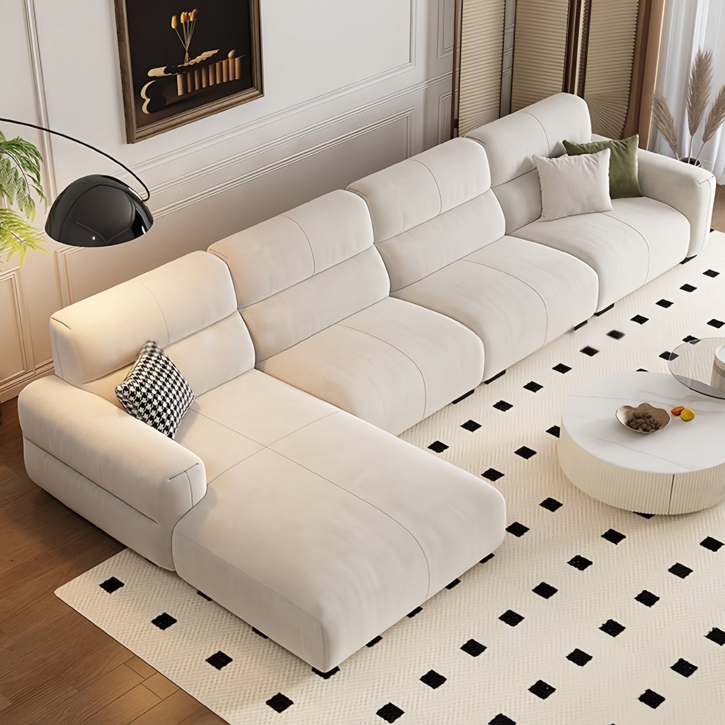 ABC HOME Wood Beige Sectional Sofa | Contemporary Style