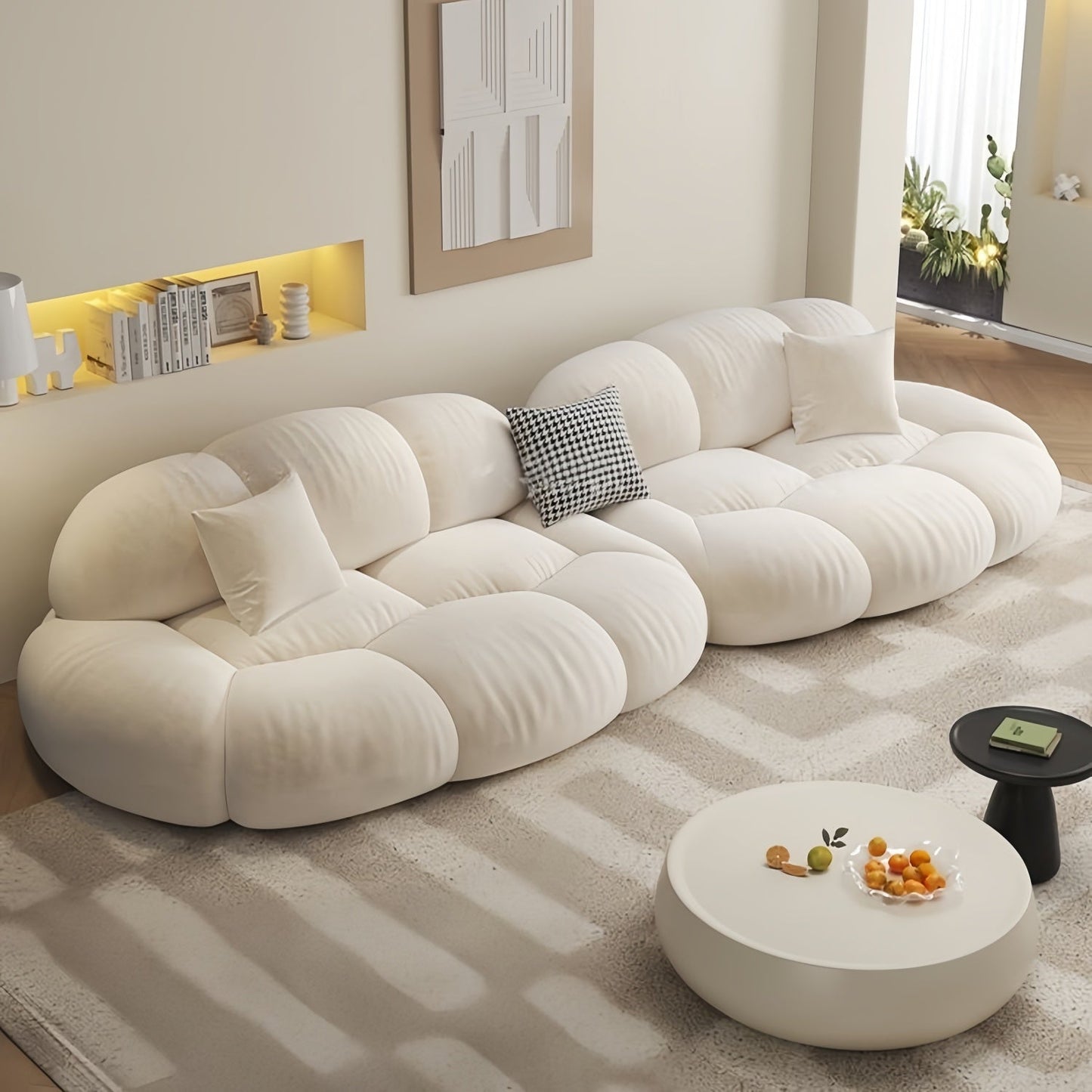 ABC HOME Wood Beige Cloud Sofa | Contemporary Style