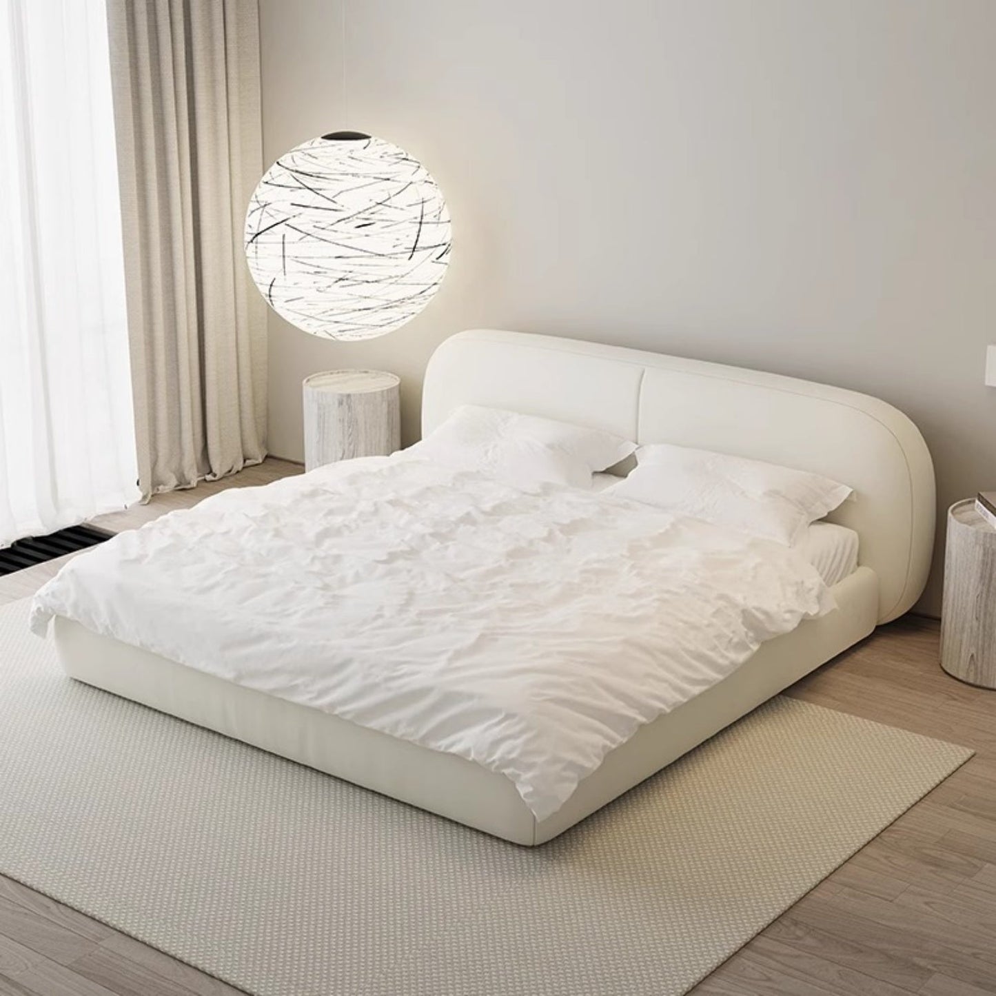 ABC HOME Bed: Sherpa Linen Wood