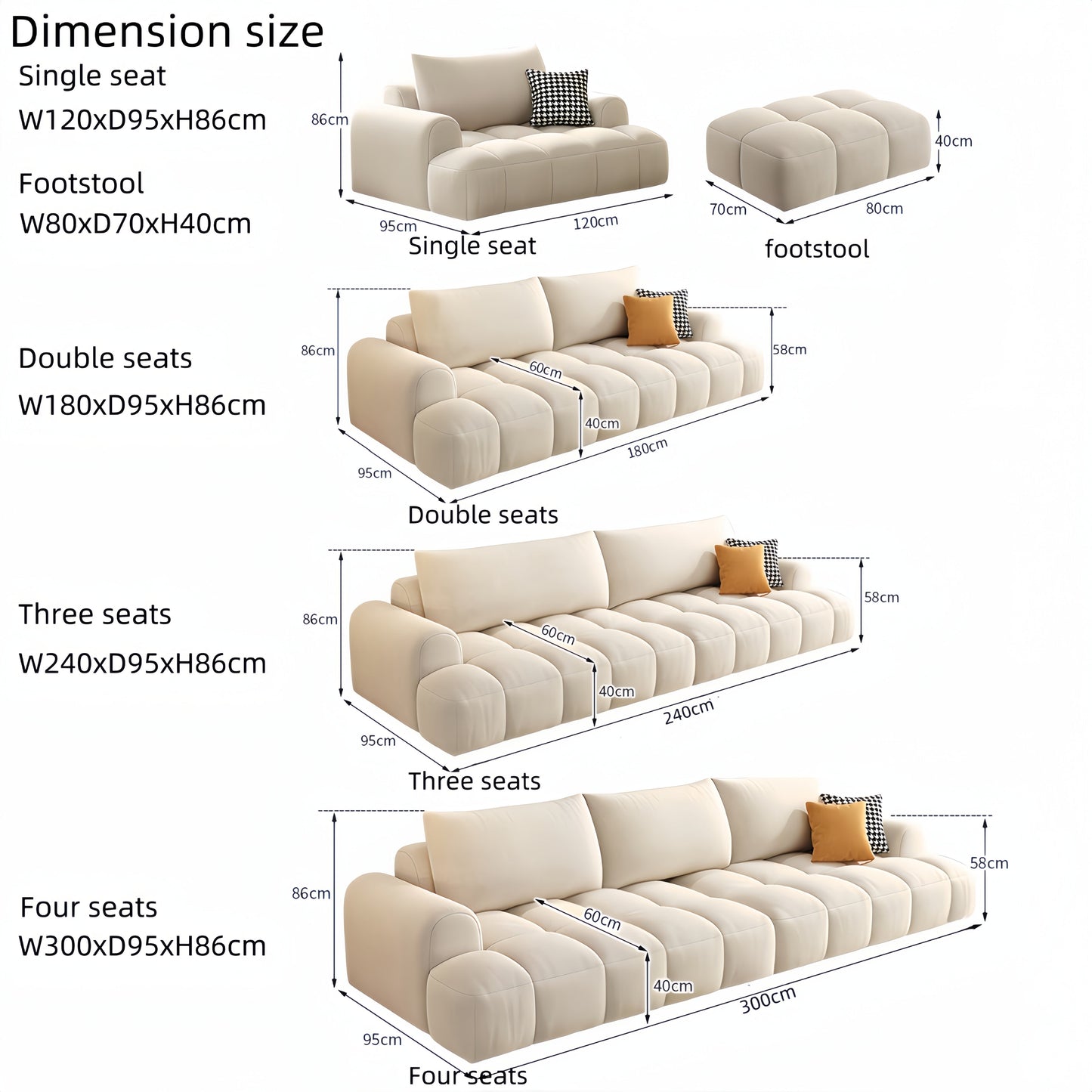 ABC Home Light Luxury Fabric Cloud Shaped Sofa set for Livingroom