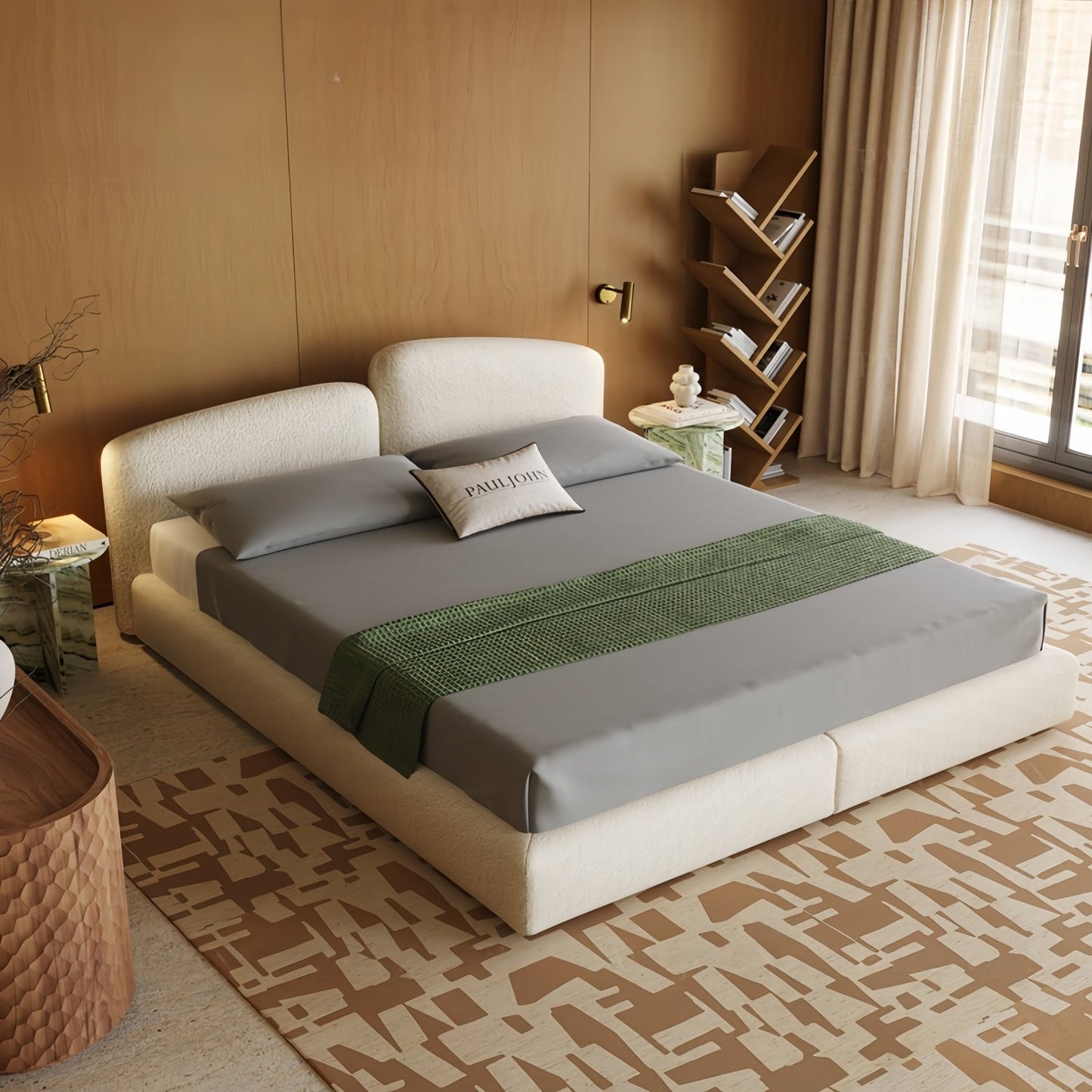 ABC HOME Sherpa Wood Beige Bed | Contemporary Style