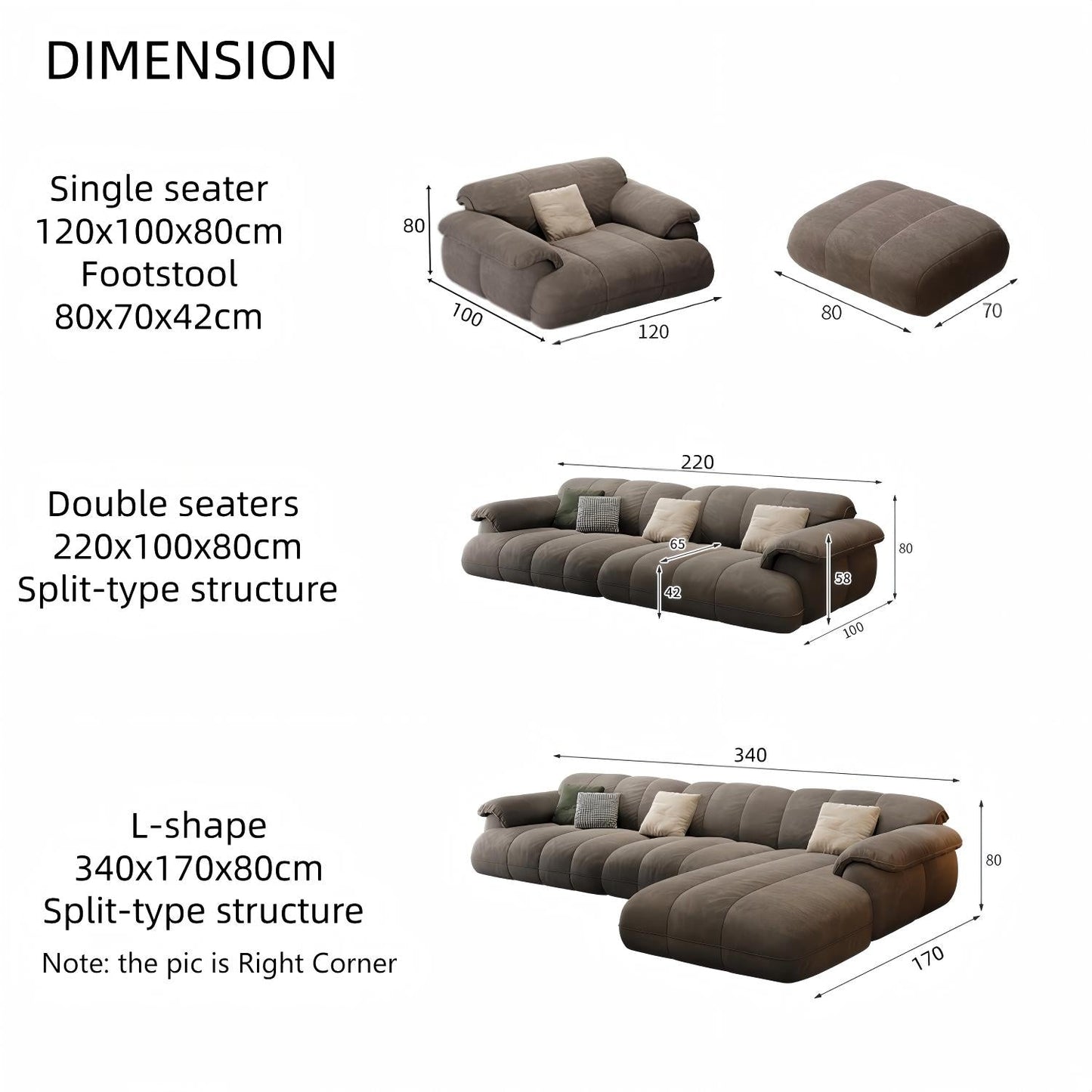 ABC HOME Wood Beige Sectional Sofa Collection