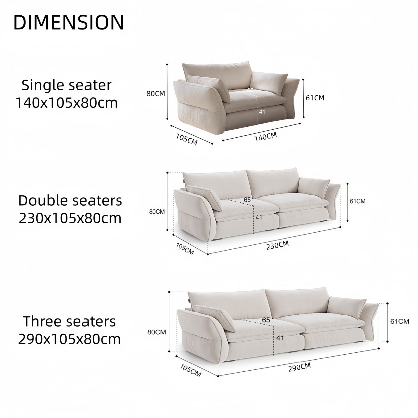 ABC HOME Wood White Cloud Sofa | Contemporary Style