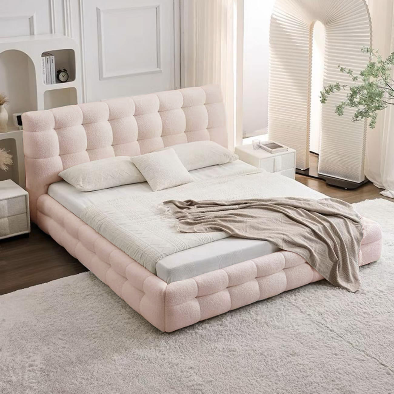 ABC Home Light Luxury Fleece Fabric Wrap Bed Frame for Bedroom Without Mattress